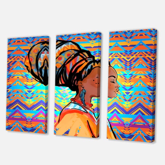 Designart - African American Woman with Turban IV - Modern Canvas Wall Art Print